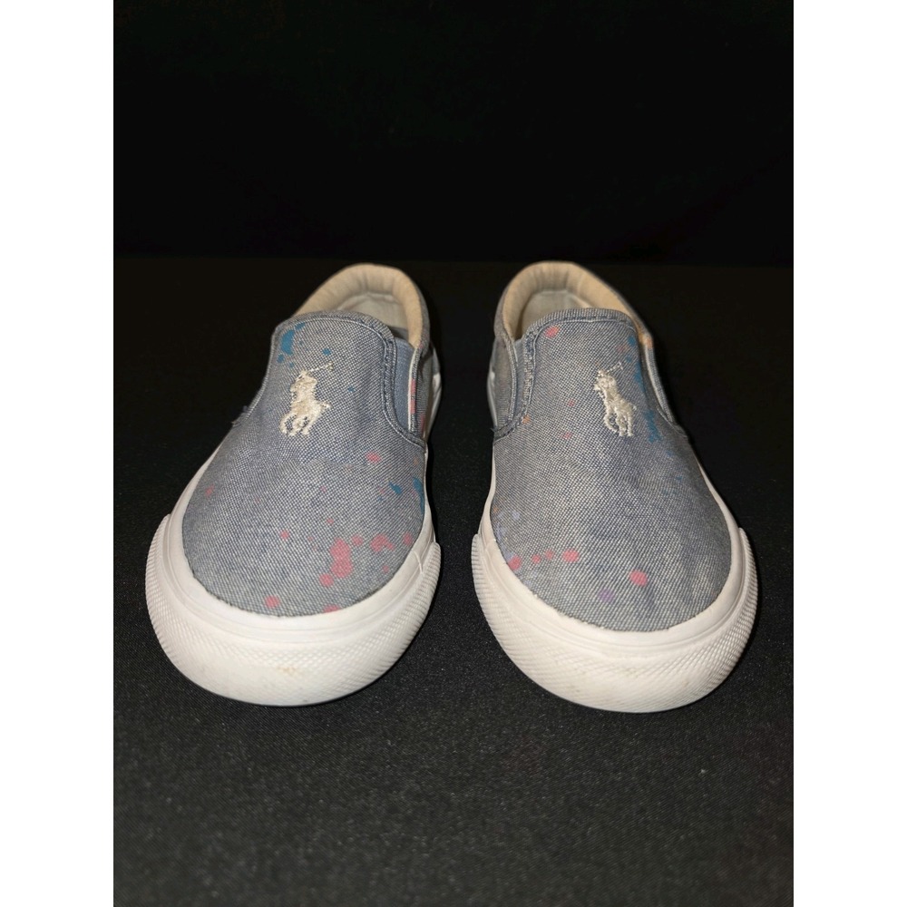 Polo Ralph Lauren Keaton Slip On Blue Canvas Sneakers Girls 8 White Pony Logo